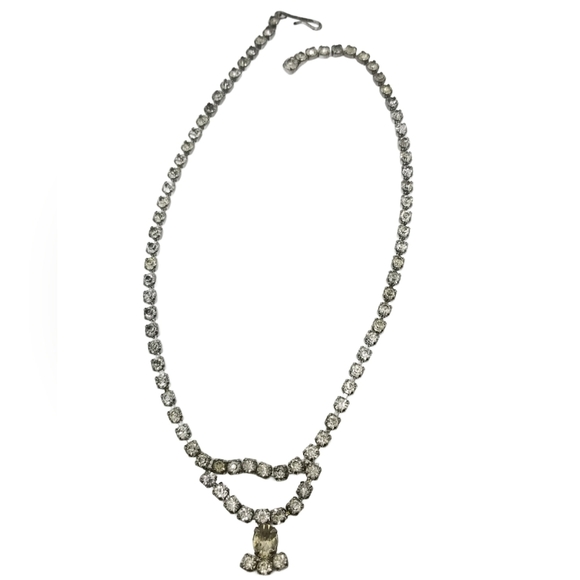 1930s ART DECO STYLE SILVERTONE CHAIN & WHITE RHINESTONE NECKLACE - Picture 3 of 6